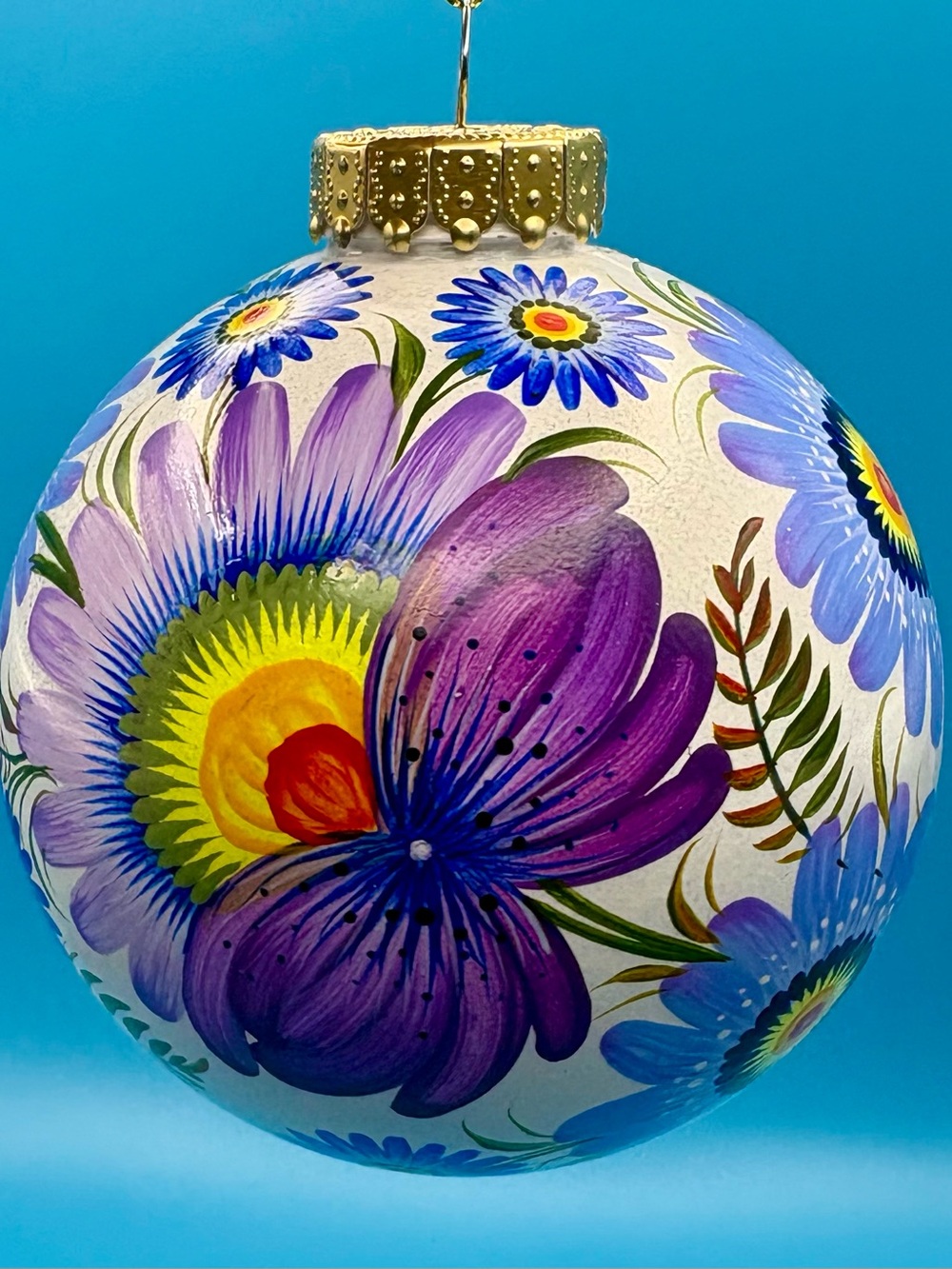 Hand-Painted Ukrainian Floral Ornament — Purple, Blue, Yellow